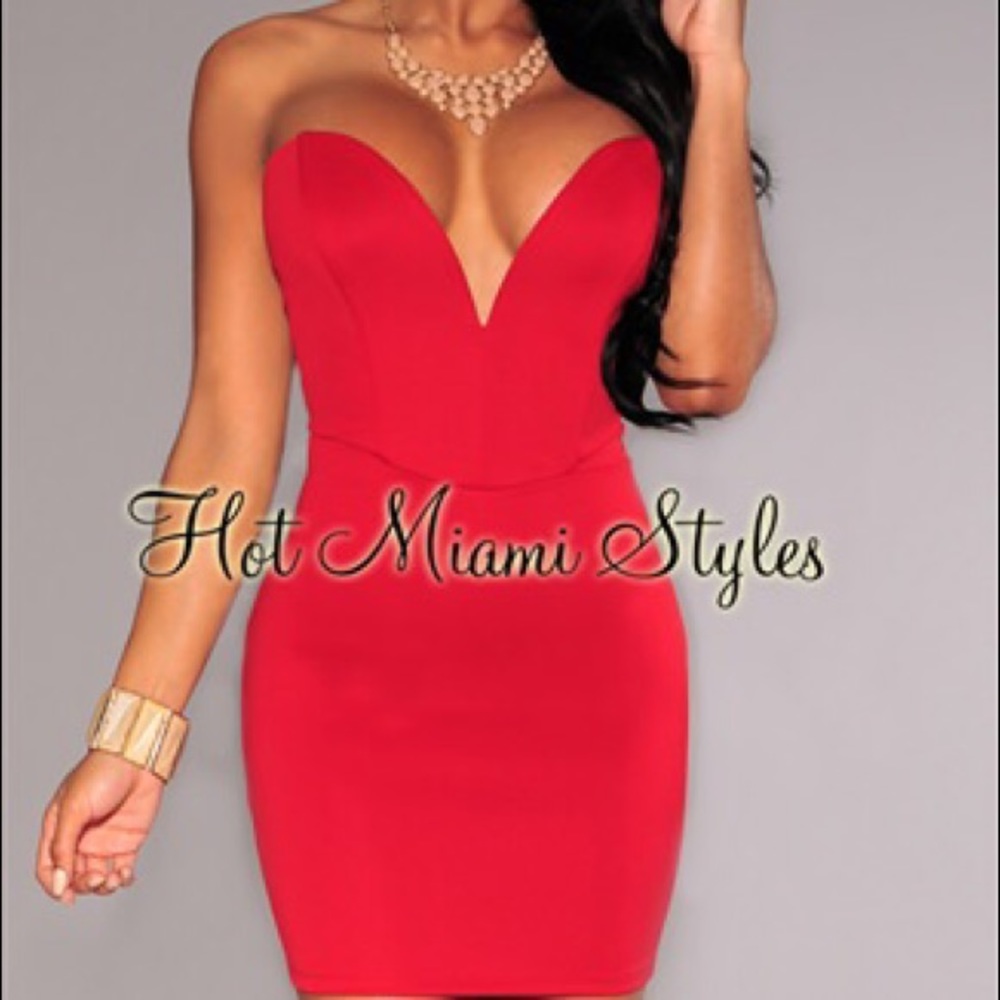 Red Plunging V Neck Mini Dress
